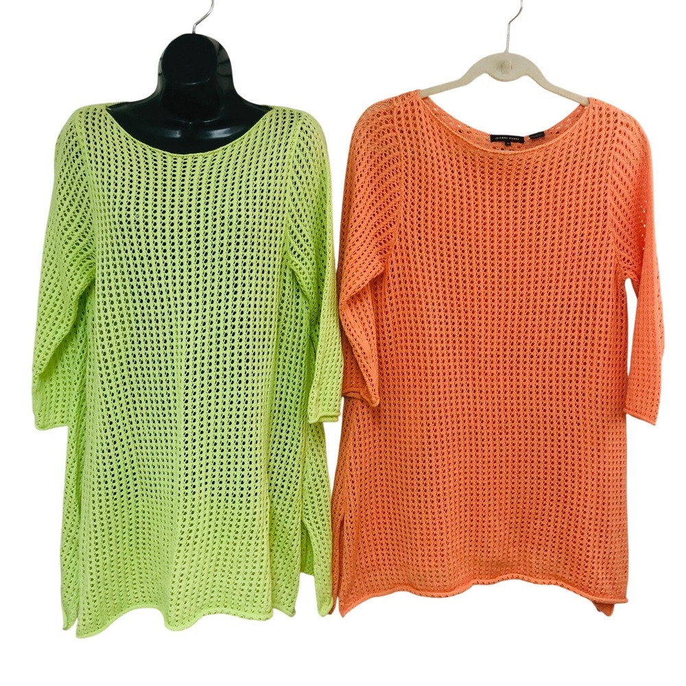 Lot of 2 Jeanne Pierre Crochet Mini Dress Sweater Womens M Open Knit